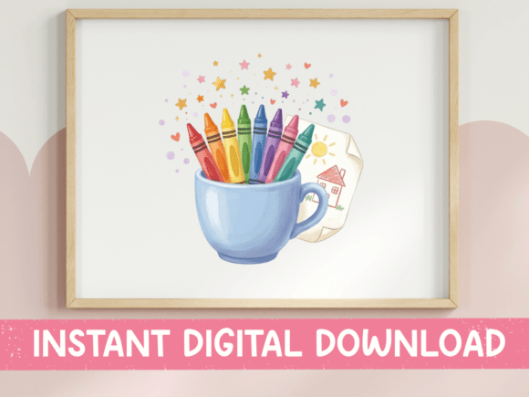 Crayons Cup Watercolor Graphics for T-Shirt Designs