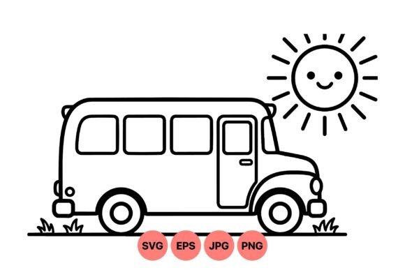 Cute School Bus Line Art Svg: Graphics & Illustrations