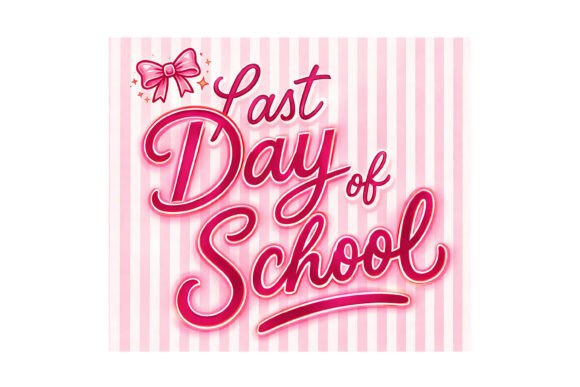 Graphics for T-Shirt Designs: Last Day of School Pink Bow Script SVG