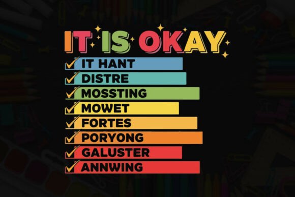 It is Okay Colorful Checklist Graphics for T-Shirt Designs