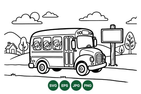 Kids School Bus Line Art Svg: Graphics & Illustrations