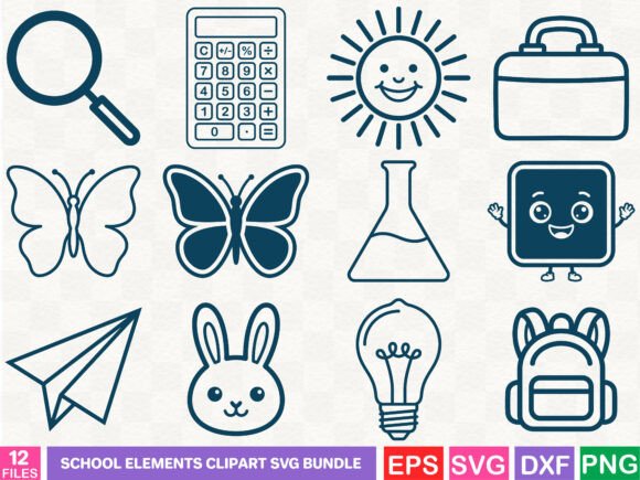 Reviewing School Elements Clipart SVG Bundle for Embroidery