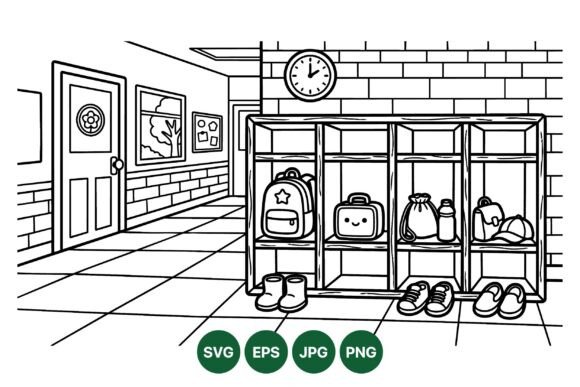 School Hallway Line Art Svg: Graphics & Illustrations