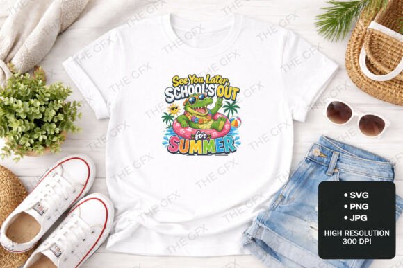 See You Later Summer Crocodile SVG Graphics for T-Shirt Designs