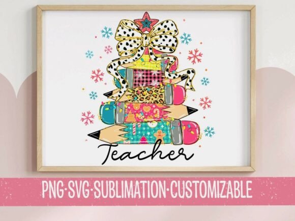 Teacher Christmas Pencil Tree SVG for Graphics and T-Shirt Designs