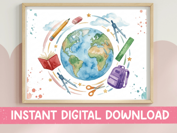 World Globe School Watercolor Graphics for T-Shirt Designs